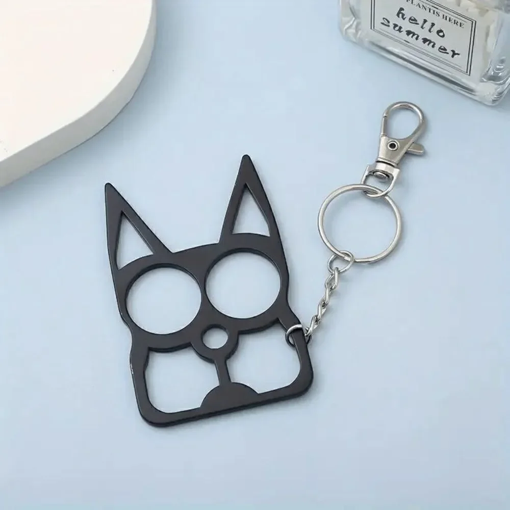 Black Cat-Shaped Security Multifunctional Stainless Steel Keychain Key Ring